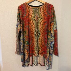 AMMA Design Los Angeles Long Sleeve Multicolor Swirl Print Tunic Top
